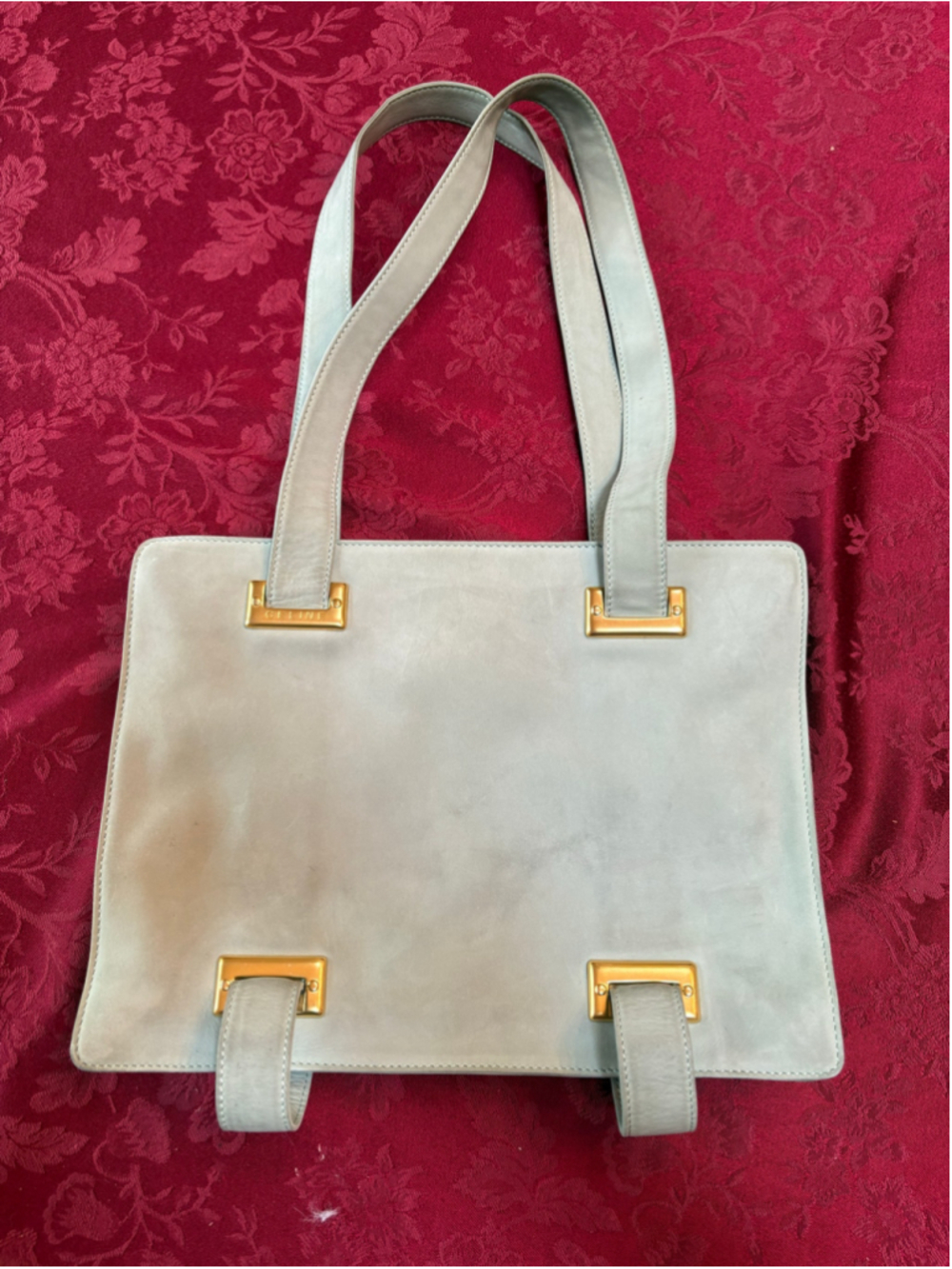 Celine Greenish-Grey Nubuck Shoulder Bag with Gold Hardware - Picture 4 of 11
